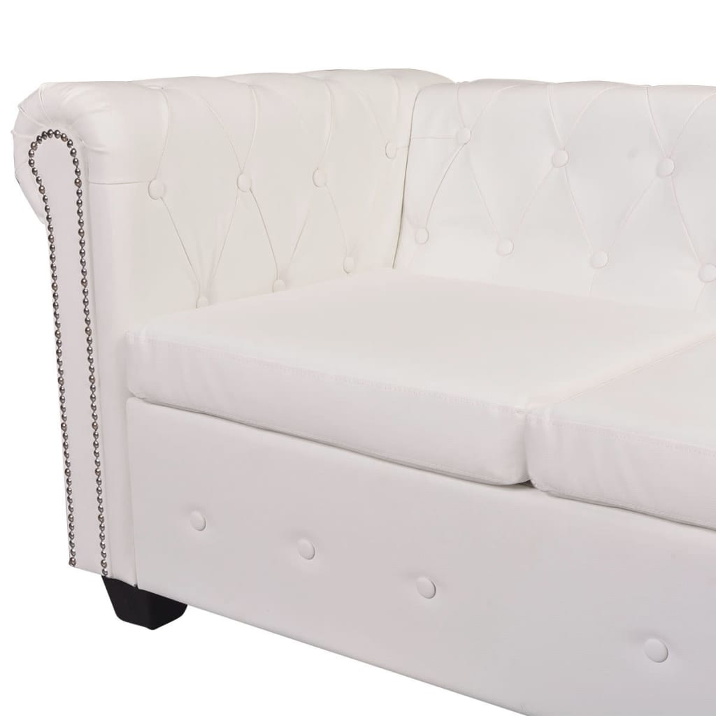 vidaXL Chesterfield kampinė šešiavietė sofa, dirbtinė oda, balta