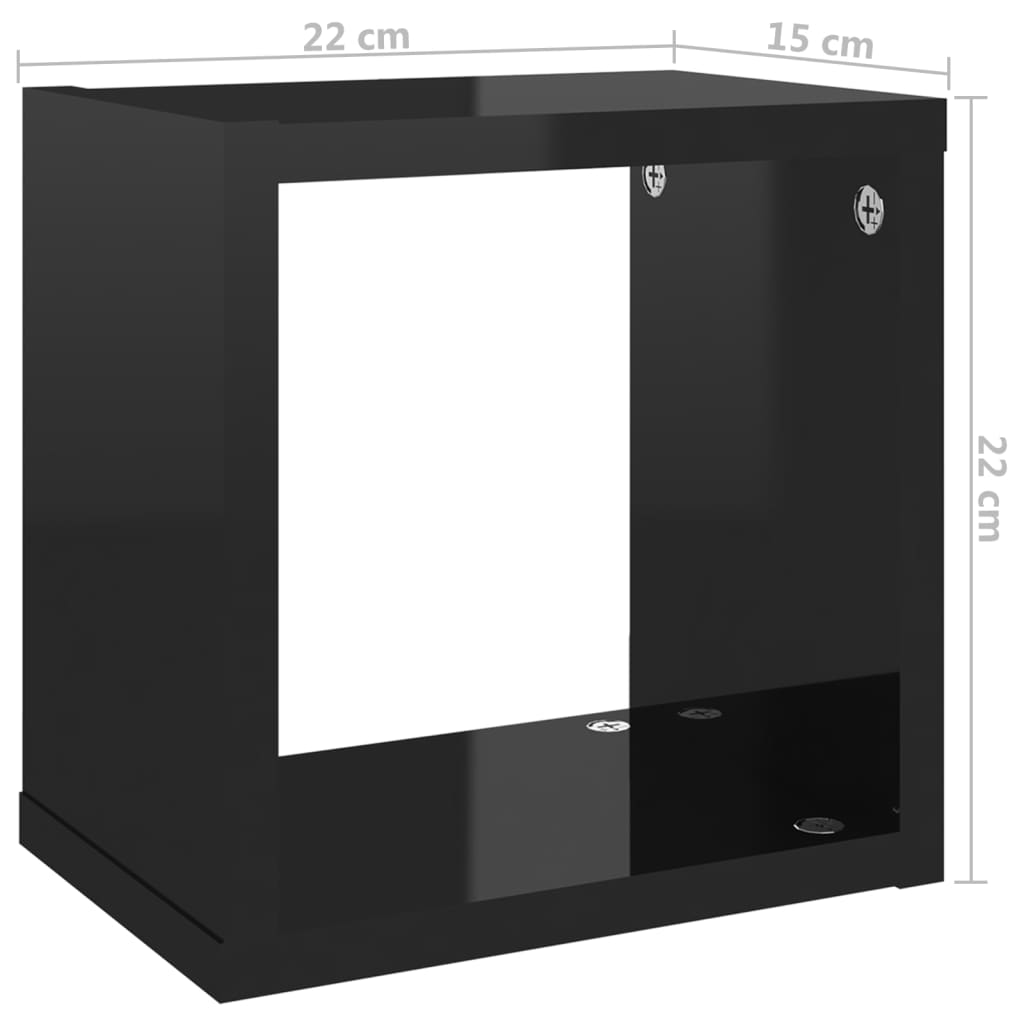 vidaXL Sieninės lentynos, 2vnt., juodos, 22x15x22cm, kubo formos