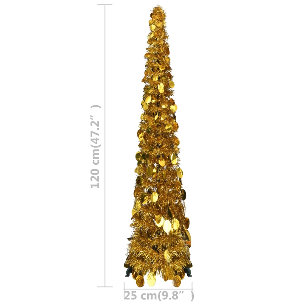 vidaXL Išskleidžiama dirbtinė Kalėdų eglutė, auksinė, 120cm, PET