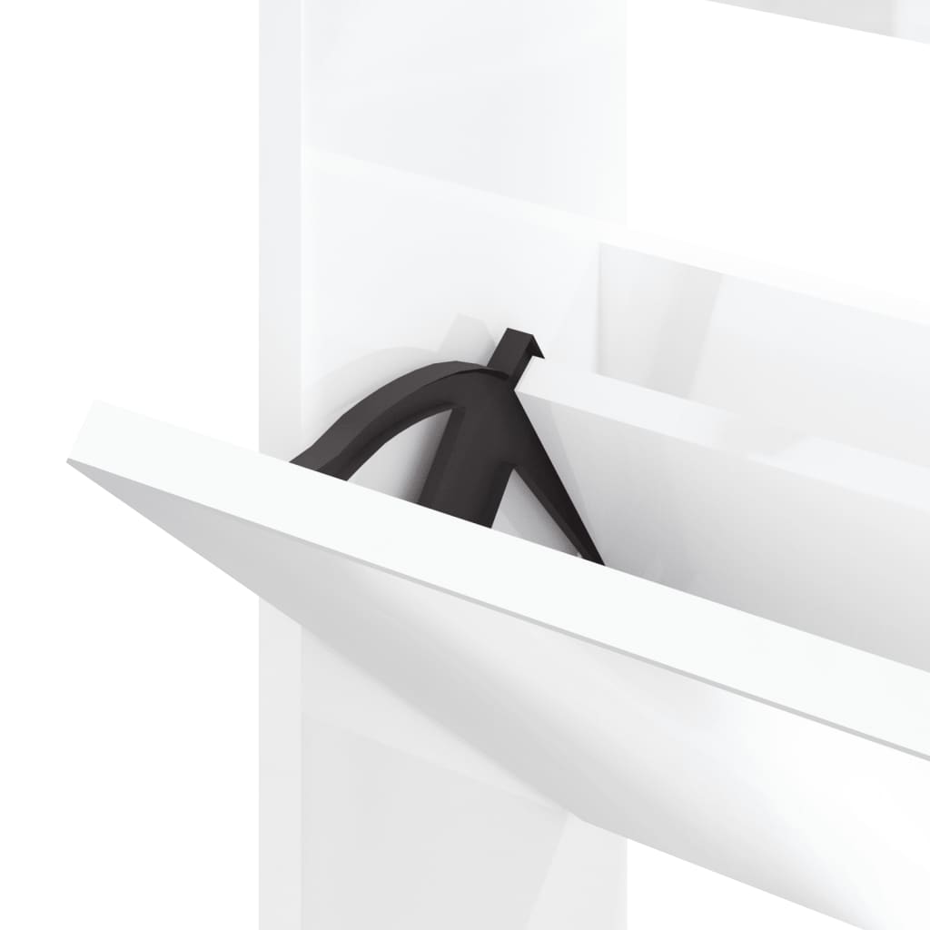 vidaXL Batų spintelė su veidrodžiu, 3 aukštų, balta, 63x17x102,5cm