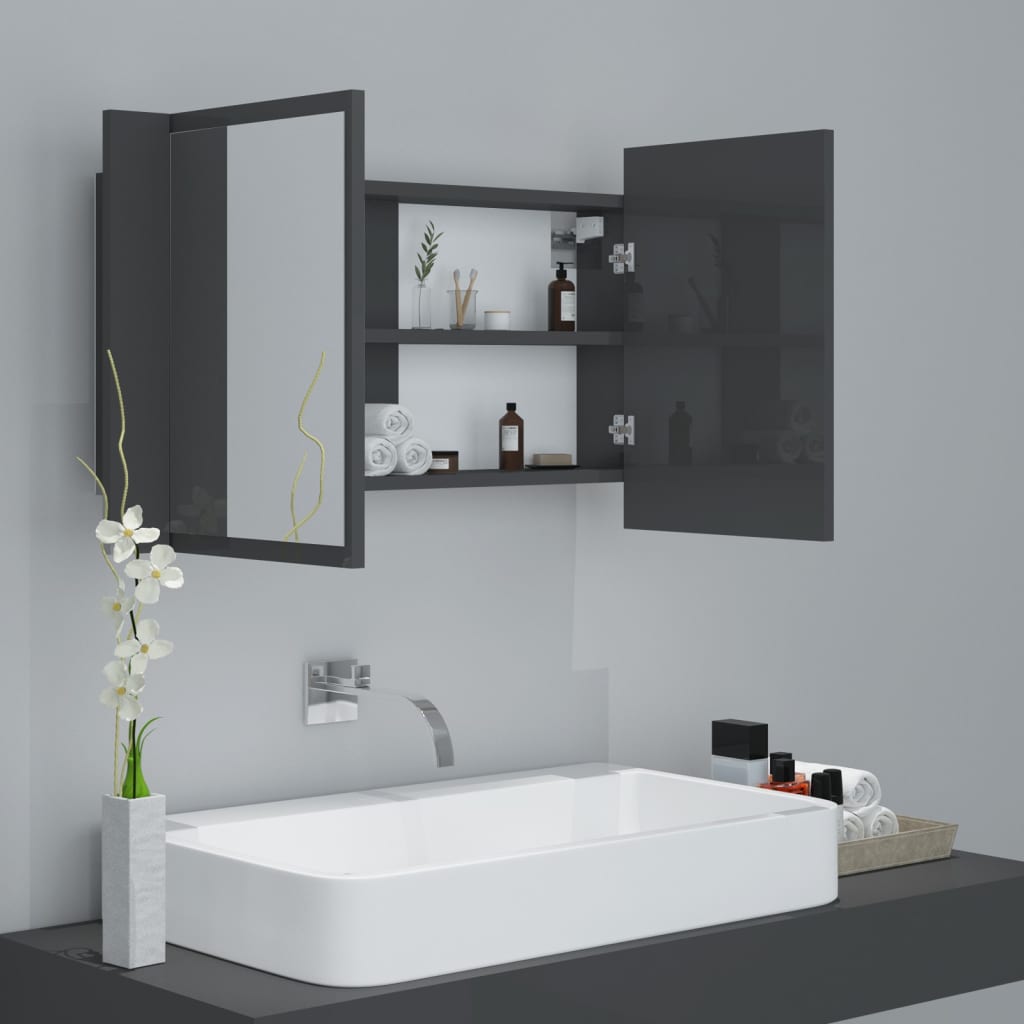 vidaXL Veidrodinė vonios spintelė su LED, pilka, 80x12x45cm, akrilas