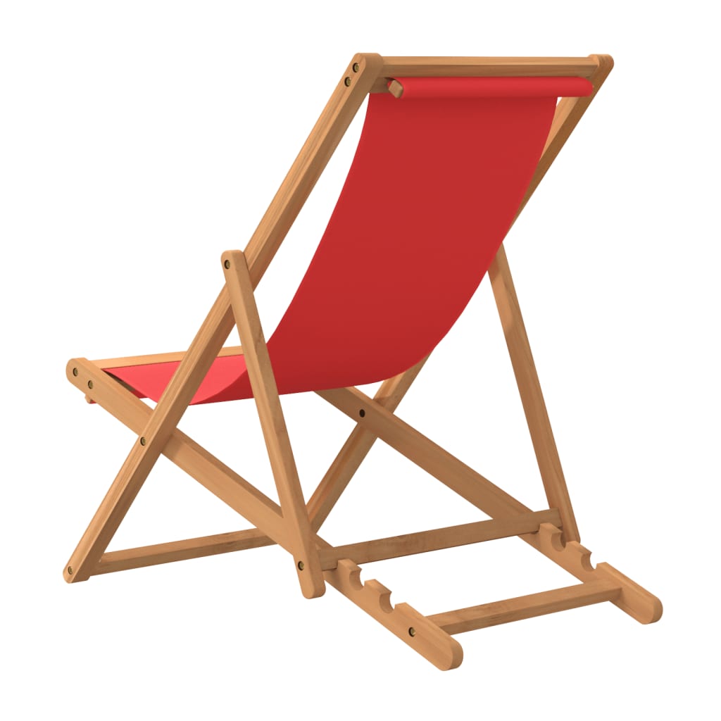 vidaXL Sulankstoma paplūdimio kėdė, raudona, tikmedžio masyvas