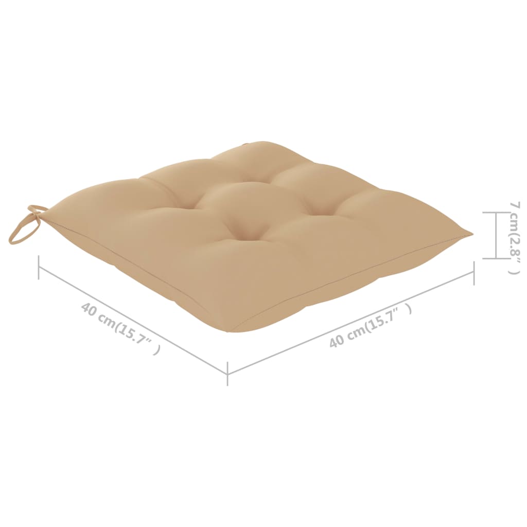 vidaXL Bistro komplektas su smėlio pagalvėlėmis, 3 dalių, tikmedis
