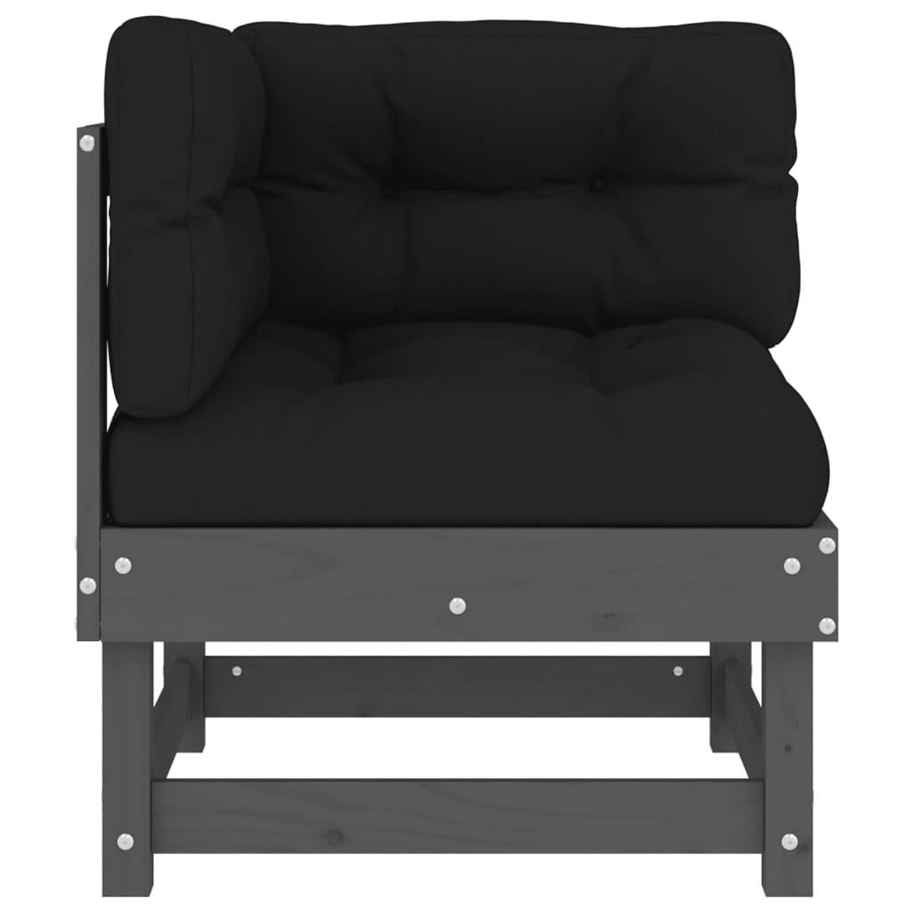 vidaXL Kampinė sofos dalis su pagalvėlėmis, pilka, pušies masyvas