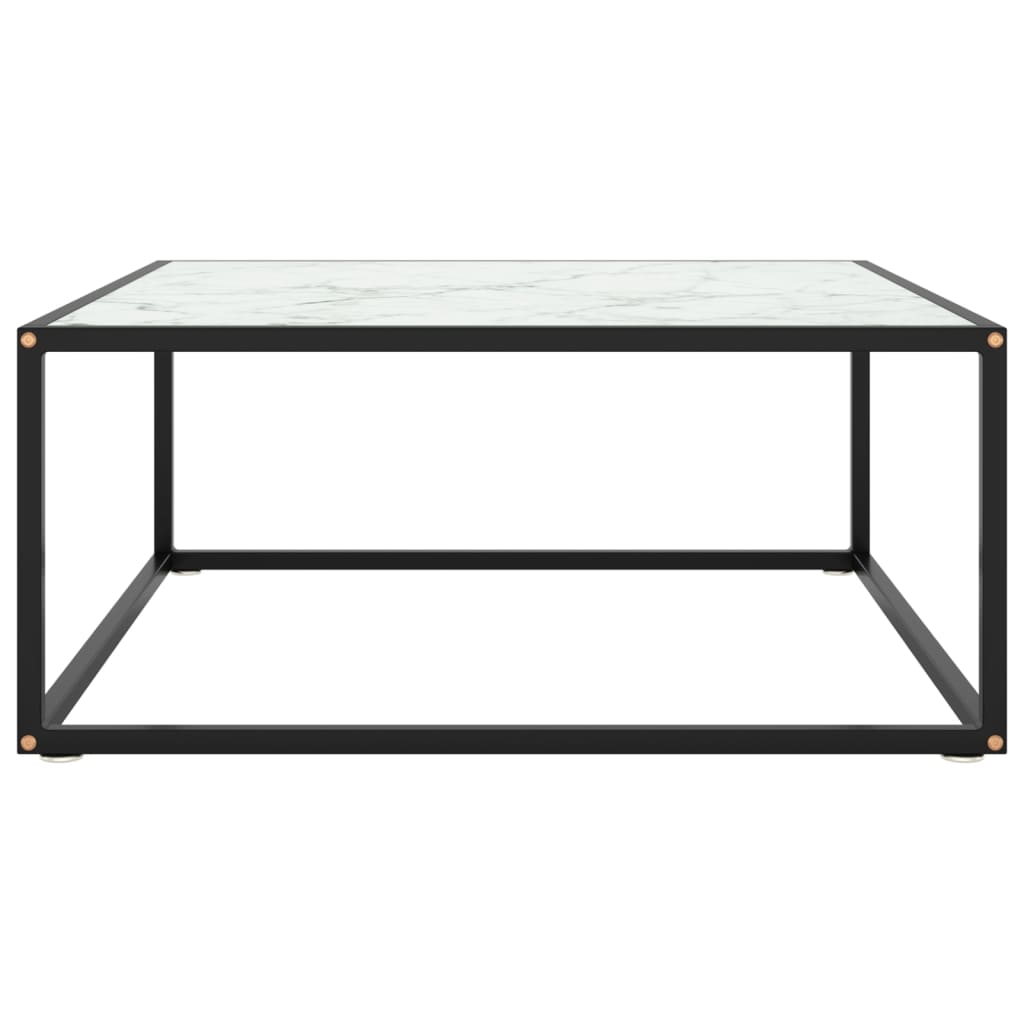 vidaXL Kavos staliukas su balto marmuro stiklu, juodas, 80x80x35cm