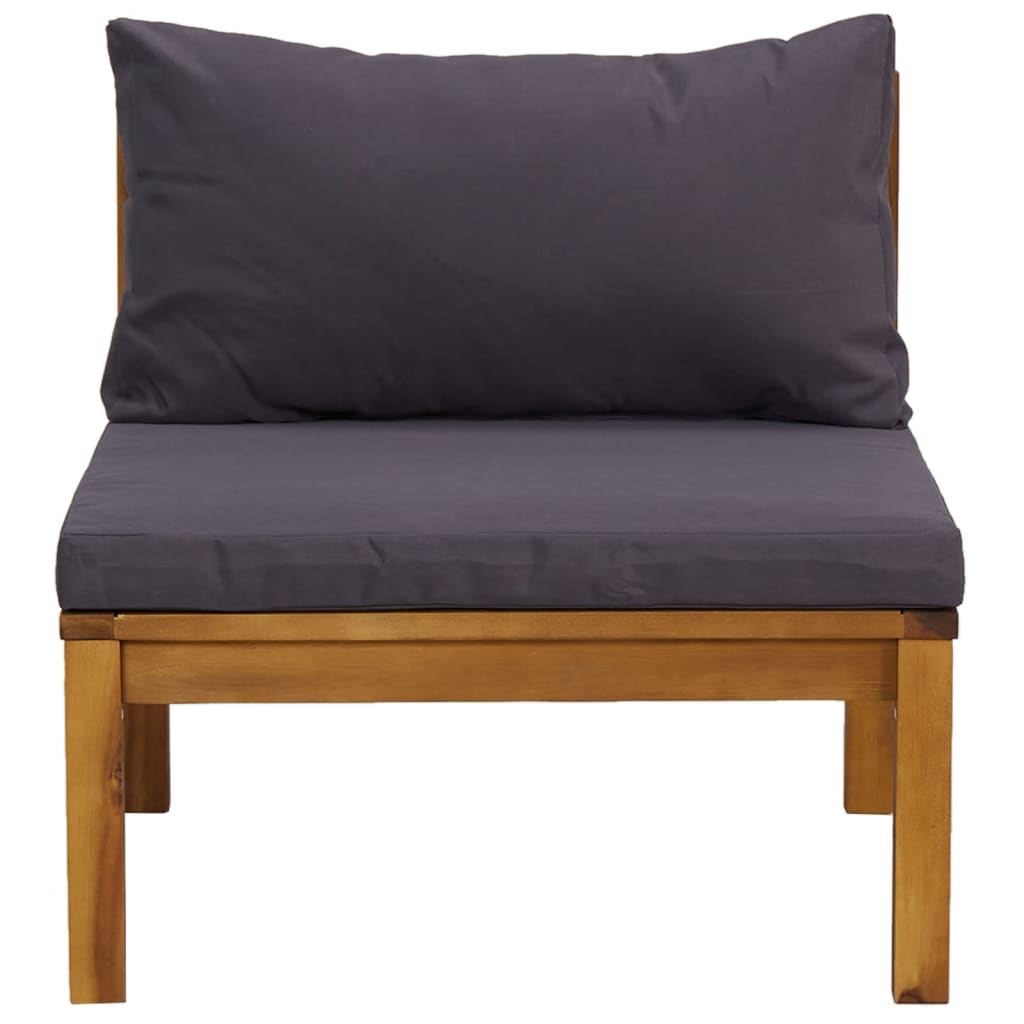 vidaXL Modulinė vidurinė sofos dalis su pilkomis pagalvėmis, akacija