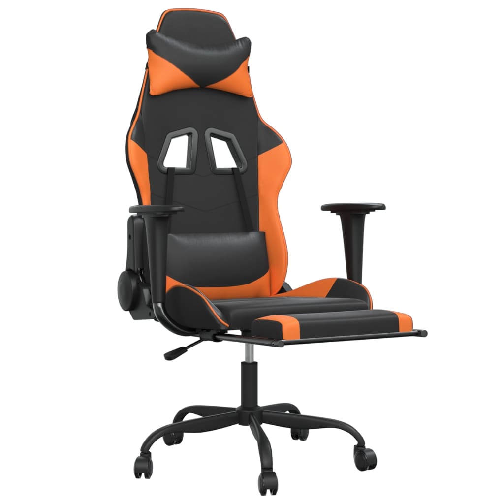 vidaXL Masažinė žaidimų kėdė su pakoja, juoda/oranžinė, dirbtinė oda