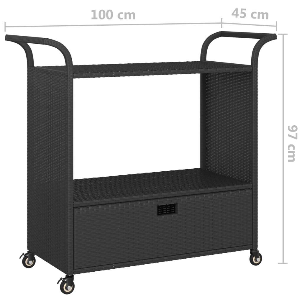 vidaXL Baro vežimėlis su stalčiumi, juodas, 100x45x97cm, poliratanas
