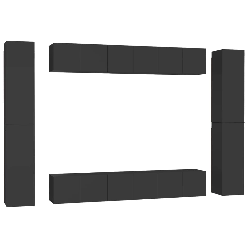 vidaXL Televizoriaus spintelių komplektas, 10 dalių, juodas, MDP