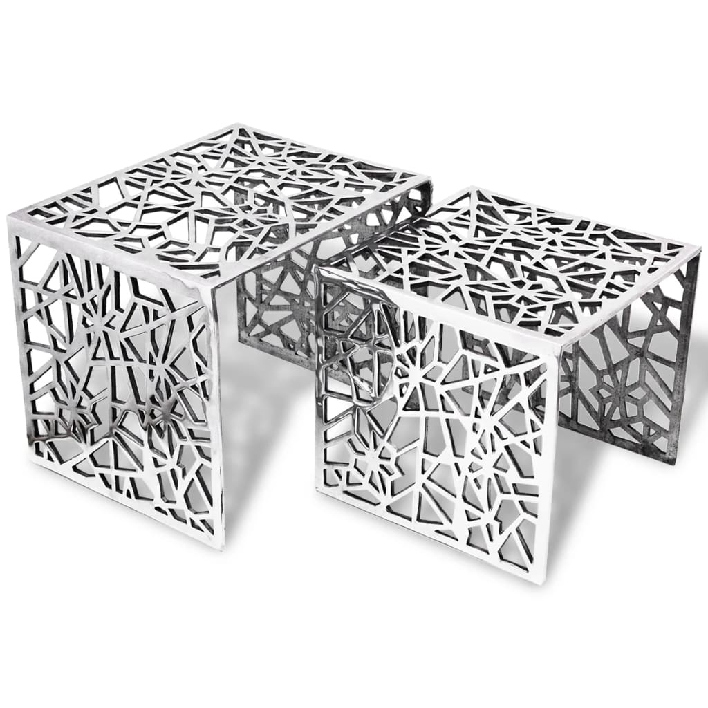 vidaXL Dviejų dalių staliukai, kvadrat., aliuminis, sidabro spalvos