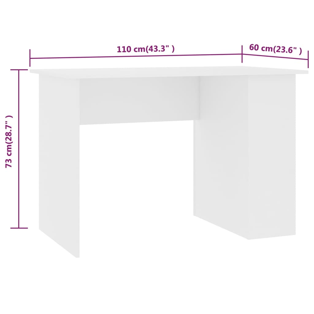 vidaXL Rašomasis stalas, baltos spalvos, 110x60x73cm, MDP