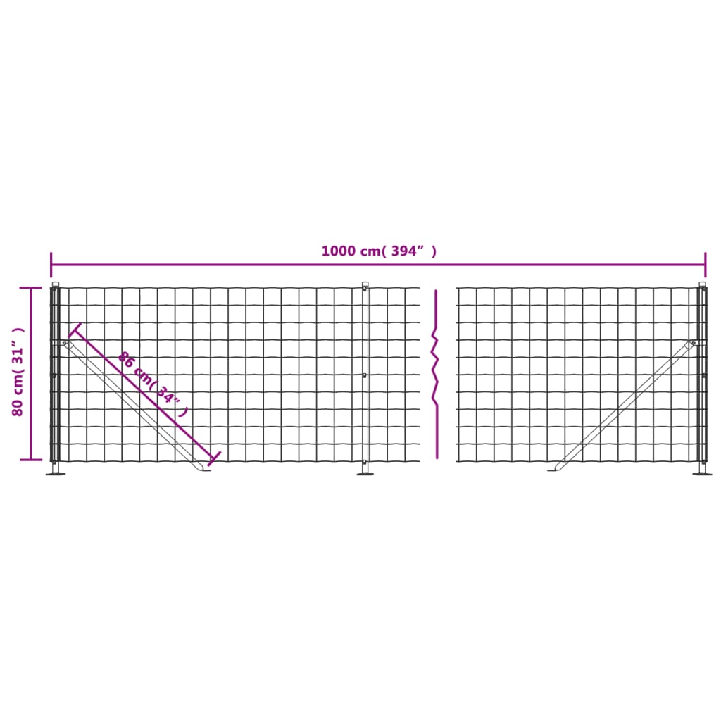 vidaXL Vielinė tinklinė tvora su flanšais, antracito spalvos, 0,8x10 m
