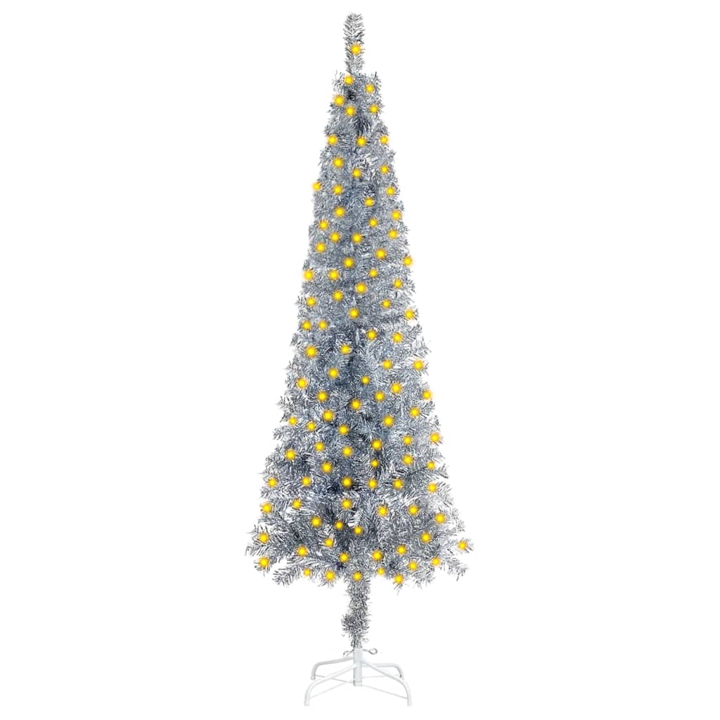 vidaXL Plona apšviesta Kalėdų eglutė, sidabrinės spalvos, 180cm