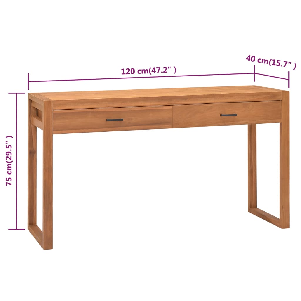 vidaXL Rašomasis stalas su 2 stalčiais, 120x40x75cm, tikmedis