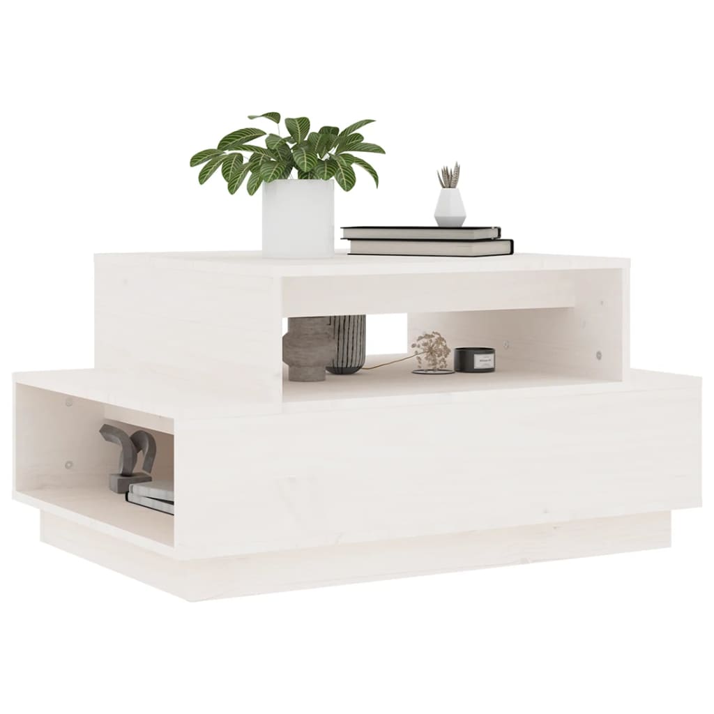 vidaXL Kavos staliukas, baltas, 80x55x40,5cm, pušies medienos masyvas