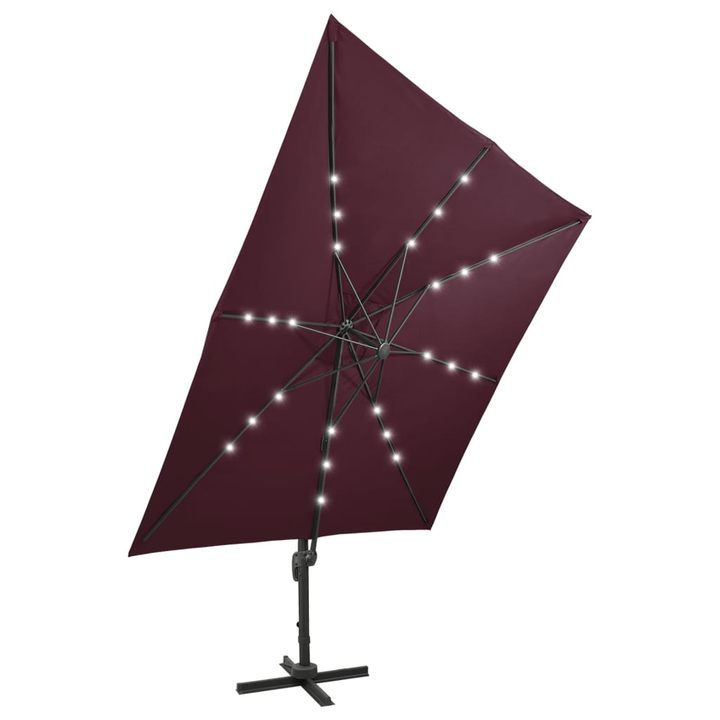 vidaXL Gembinis skėtis su stulpu ir LED lemputėmis, raudonas, 300cm
