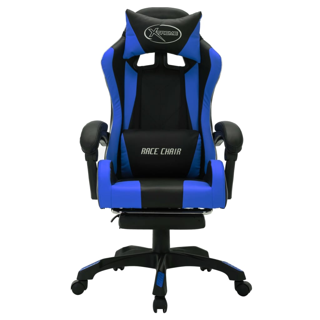 vidaXL Žaidimų kėdė su LED lemputėmis, mėlyna ir juoda, dirbtinė oda