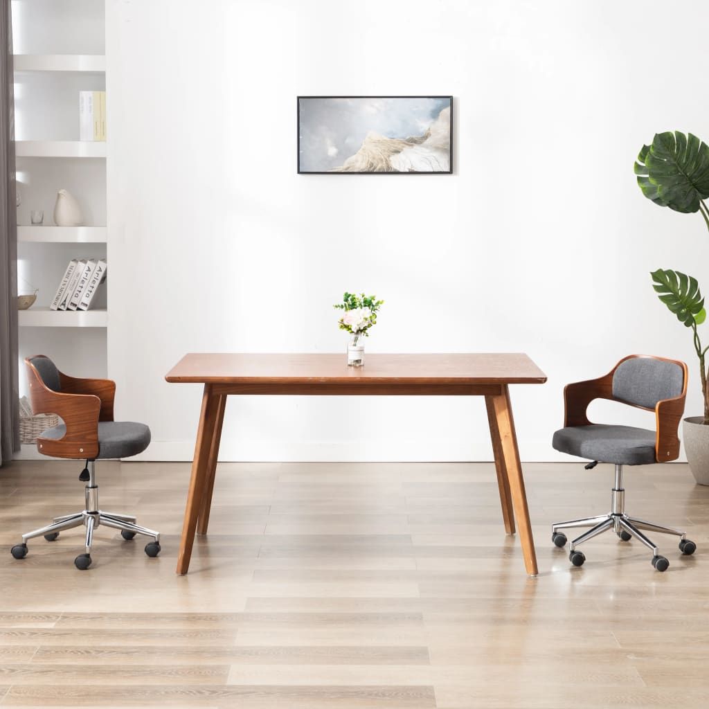 vidaXL Pasukama biuro kėdė, pilka, išlenkta mediena ir audinys
