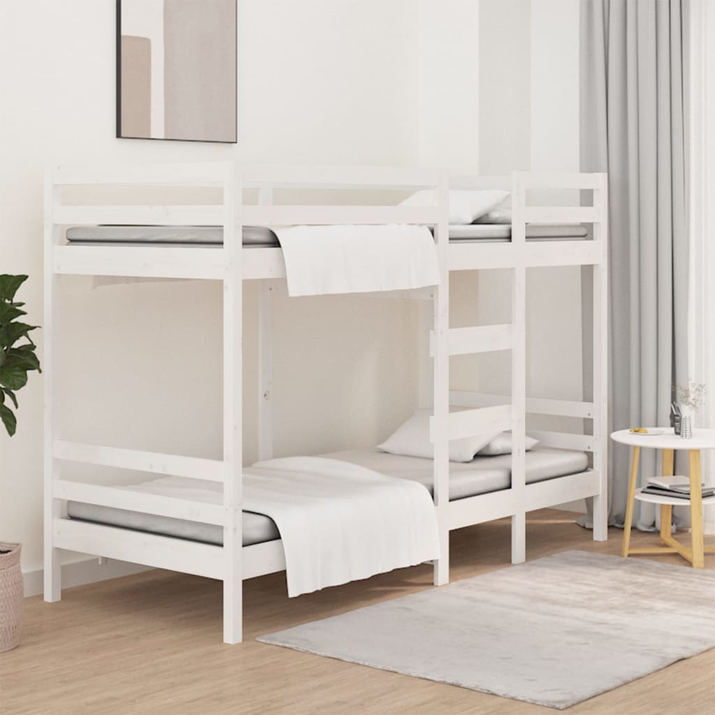 vidaXL Dviaukštė lova, balta, 75x190cm, pušies medienos masyvas