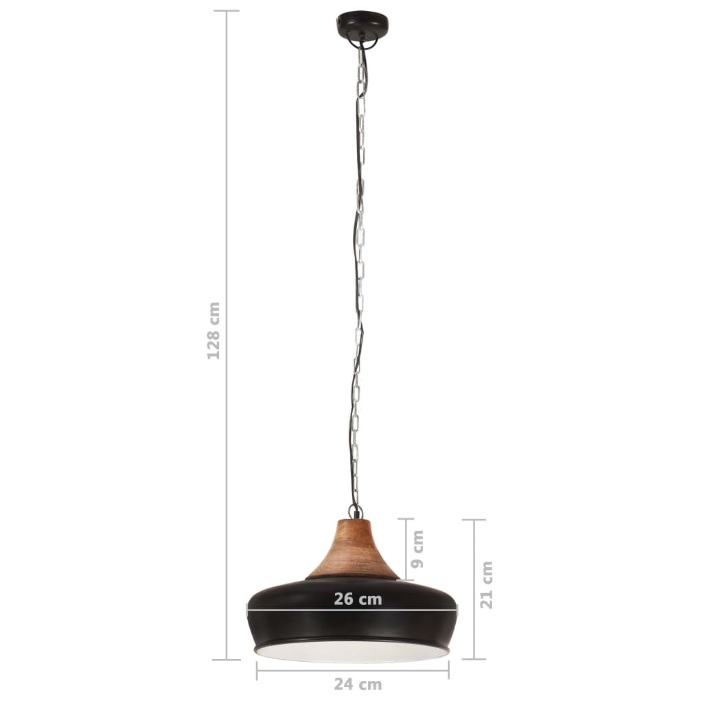 vidaXL Pakabinamas šviestuvas, juodas, geležis ir mediena, 26cm, E27