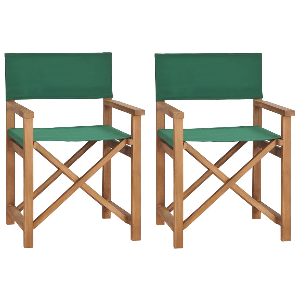 vidaXL Režisieriaus kėdės, 2vnt., žalios, tikmedžio medienos masyvas