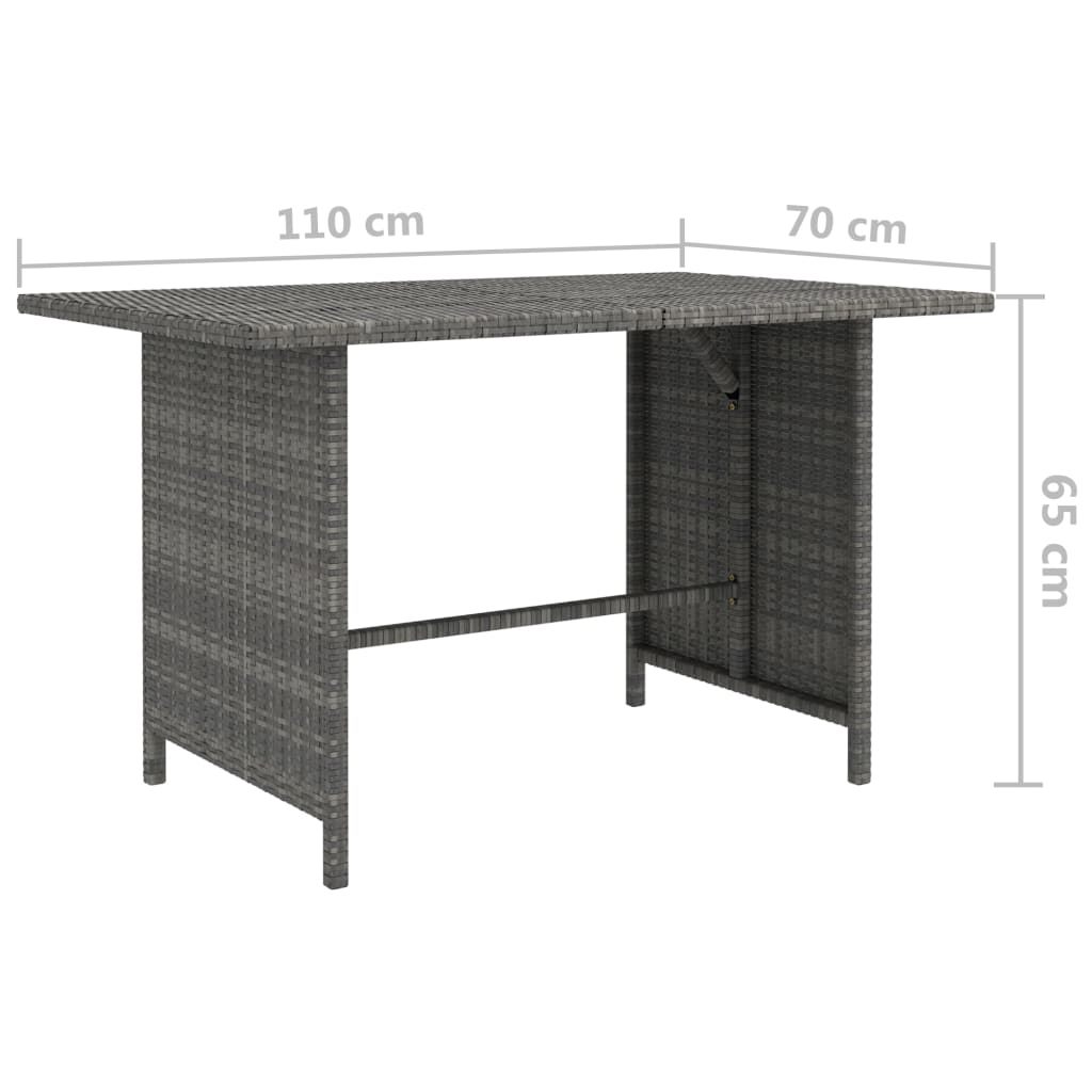 vidaXL Sodo valgomojo stalas, pilkos spalvos, 110x70x65cm, poliratanas
