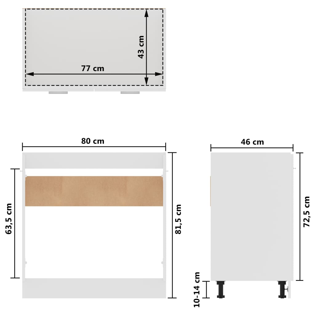 vidaXL Apatinė spintelė praustuvui, balta, 80x46x81,5cm, mediena
