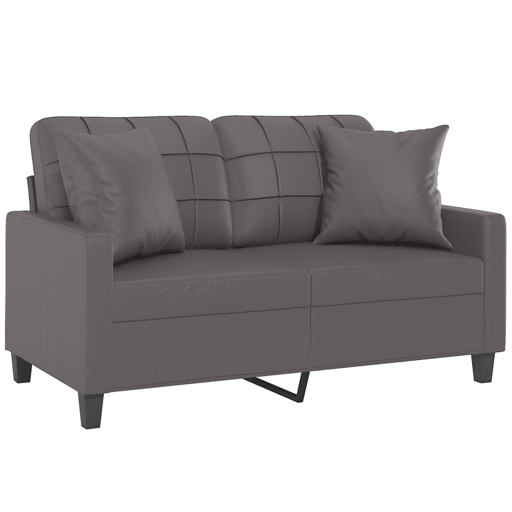 vidaXL Dvivietė sofa su pagalvėlėmis, pilka, 120cm, dirbtinė oda
