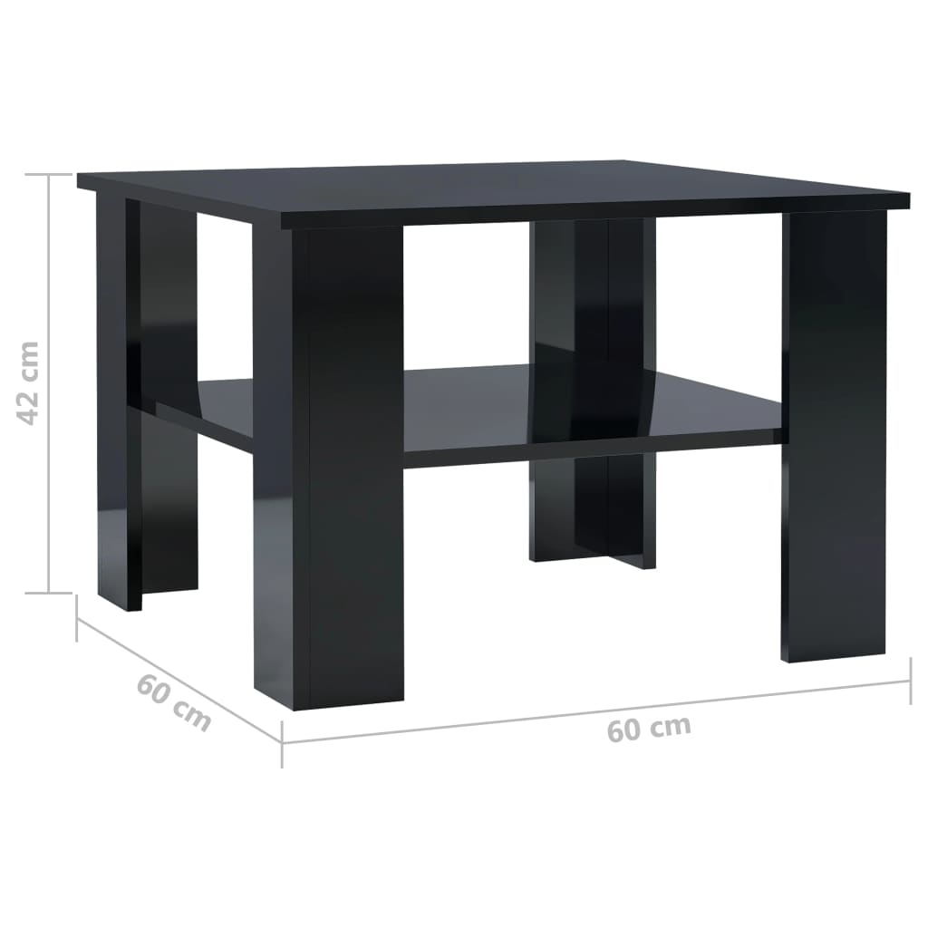 vidaXL Kavos staliukas, juodos spalvos, 60x60x42cm, MDP, labai blizg.