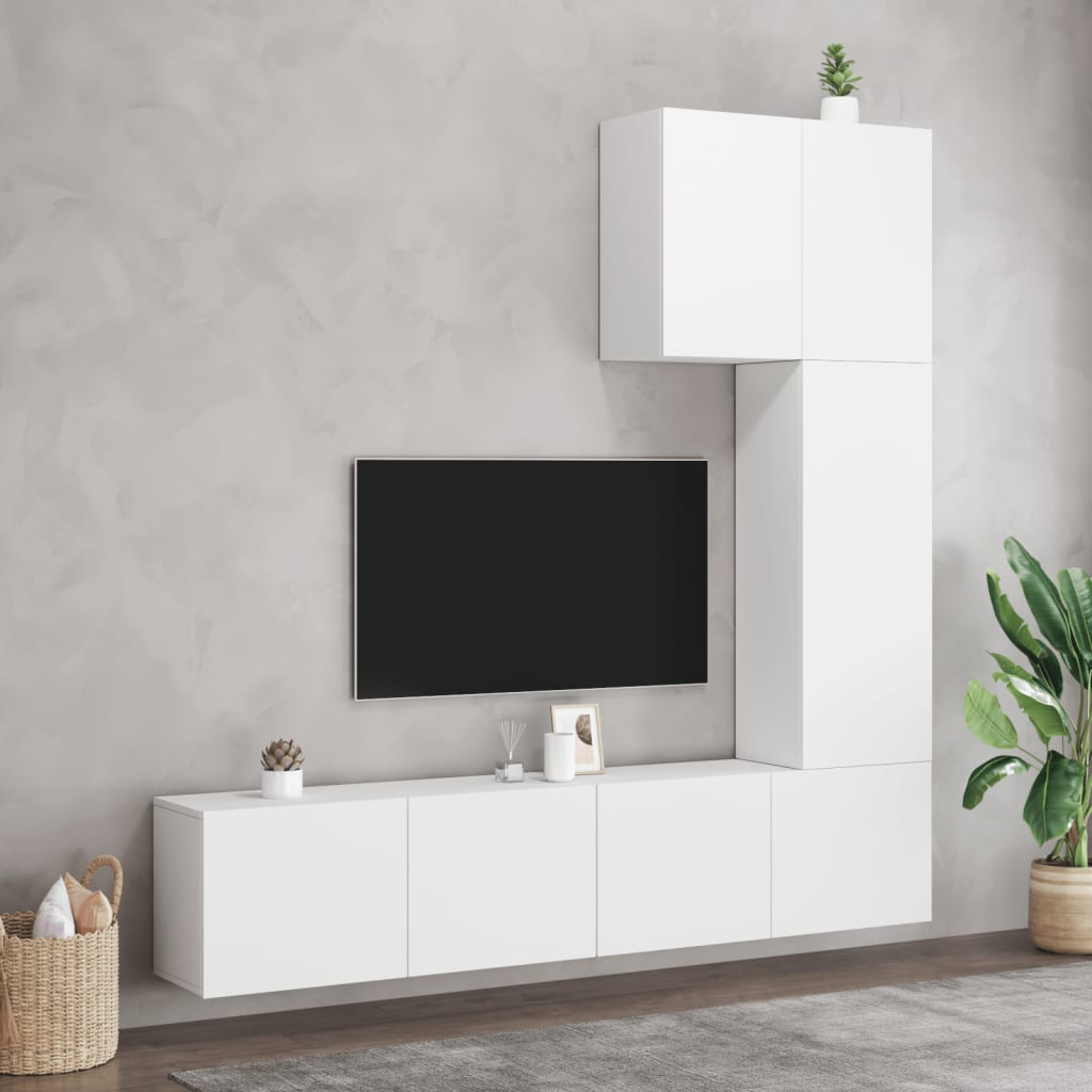 vidaXL Sieninė TV sekcija, 5 dalių, baltos spalvos, apdirbta mediena