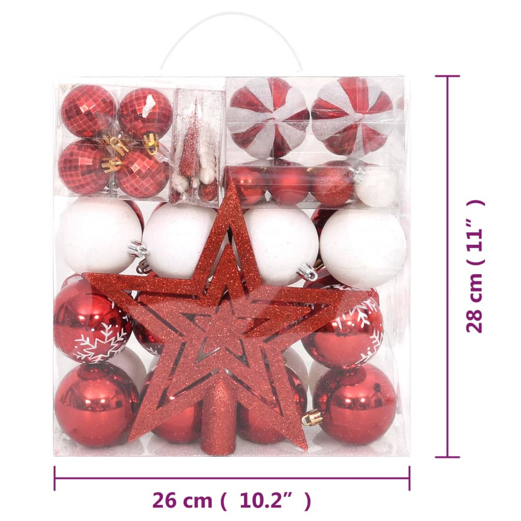 vidaXL Kalėdinių žaisliukų rinkinys, 64vnt., raudoni ir balti