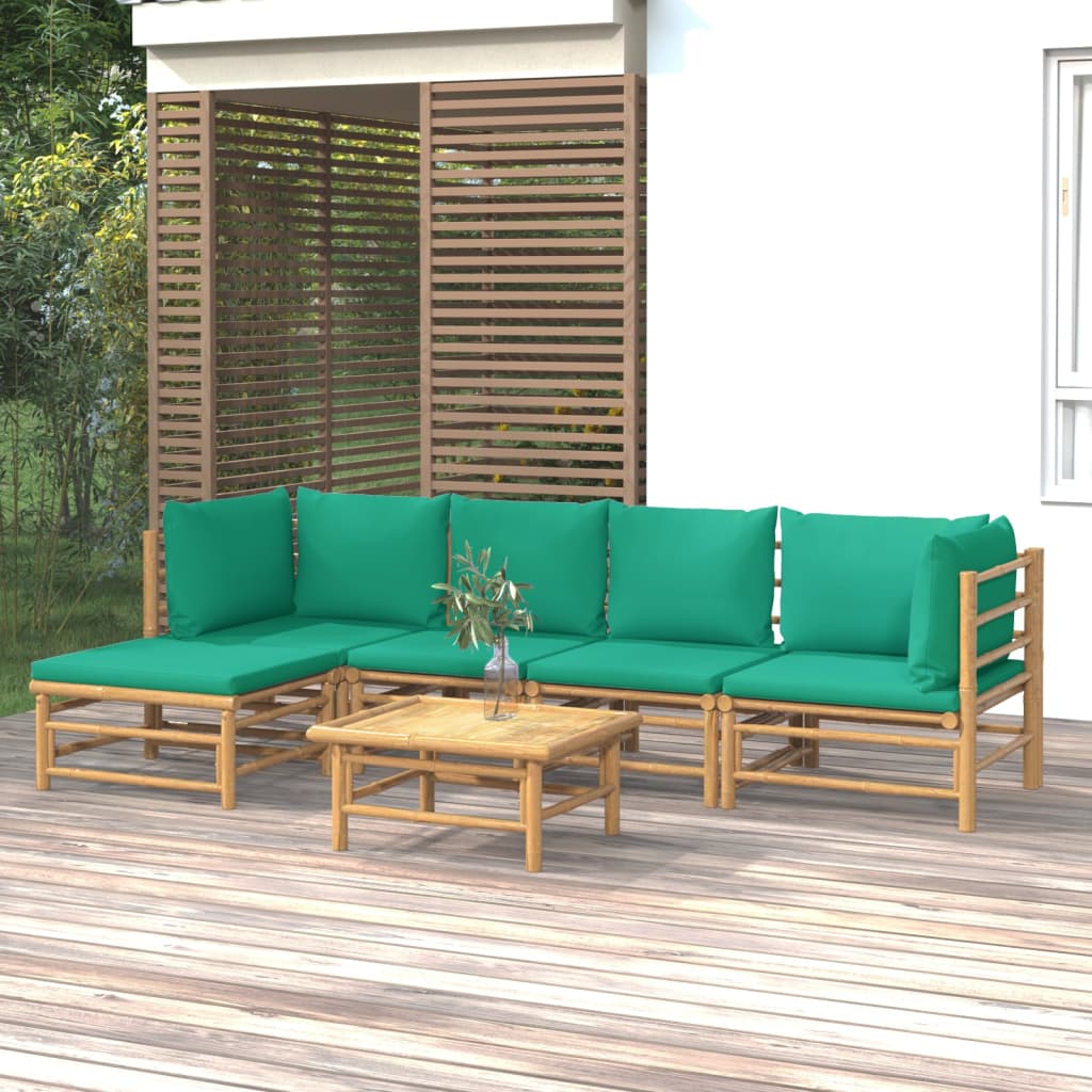 vidaXL Sodo komplektas su žaliomis pagalvėlėmis, 6 dalių, bambukas