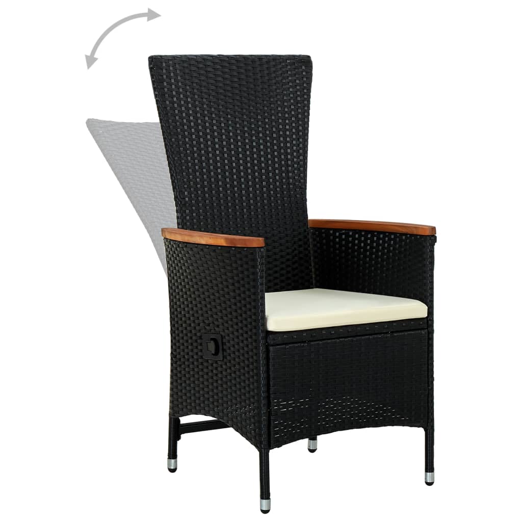 vidaXL Lauko kėdės, 2 vnt., juodos spalvos, poliratanas, su pagalvėmis