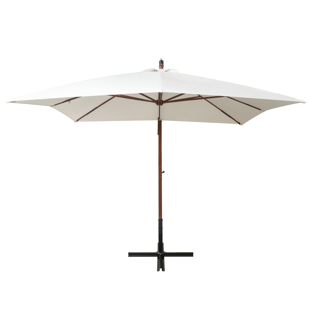 vidaXL Pakabinamas skėtis nuo saulės, 300x300cm, medin. kotas, baltas