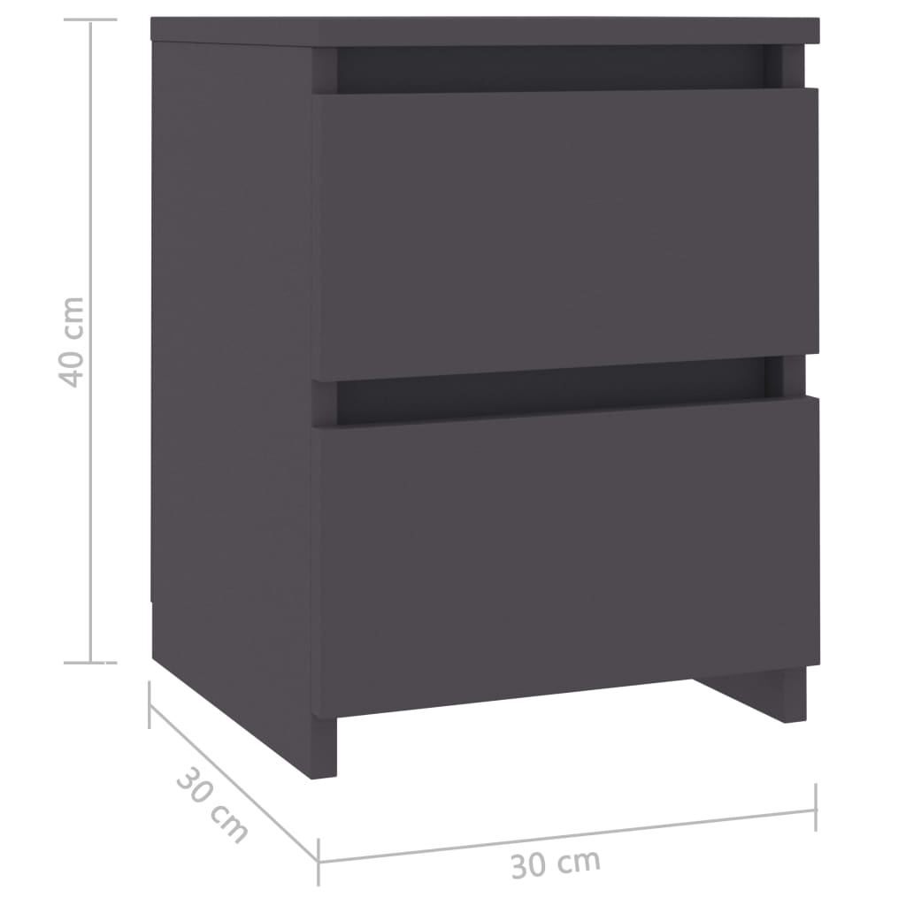 vidaXL Naktinės spintelės, 2 vnt., pilkos spalvos, 30x30x40 cm, MDP