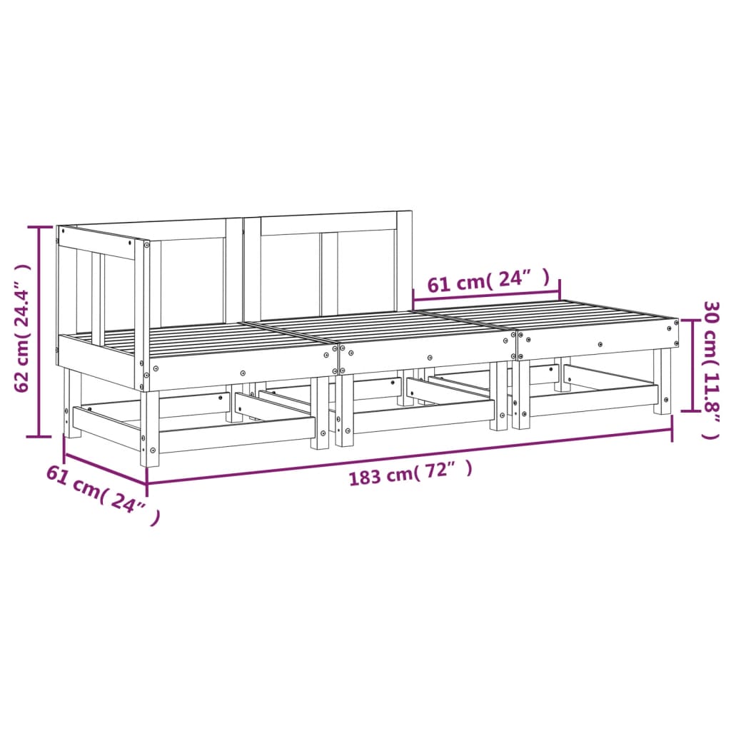 vidaXL Sodo poilsio baldų komplektas, 3 dalių, douglas eglės masyvas