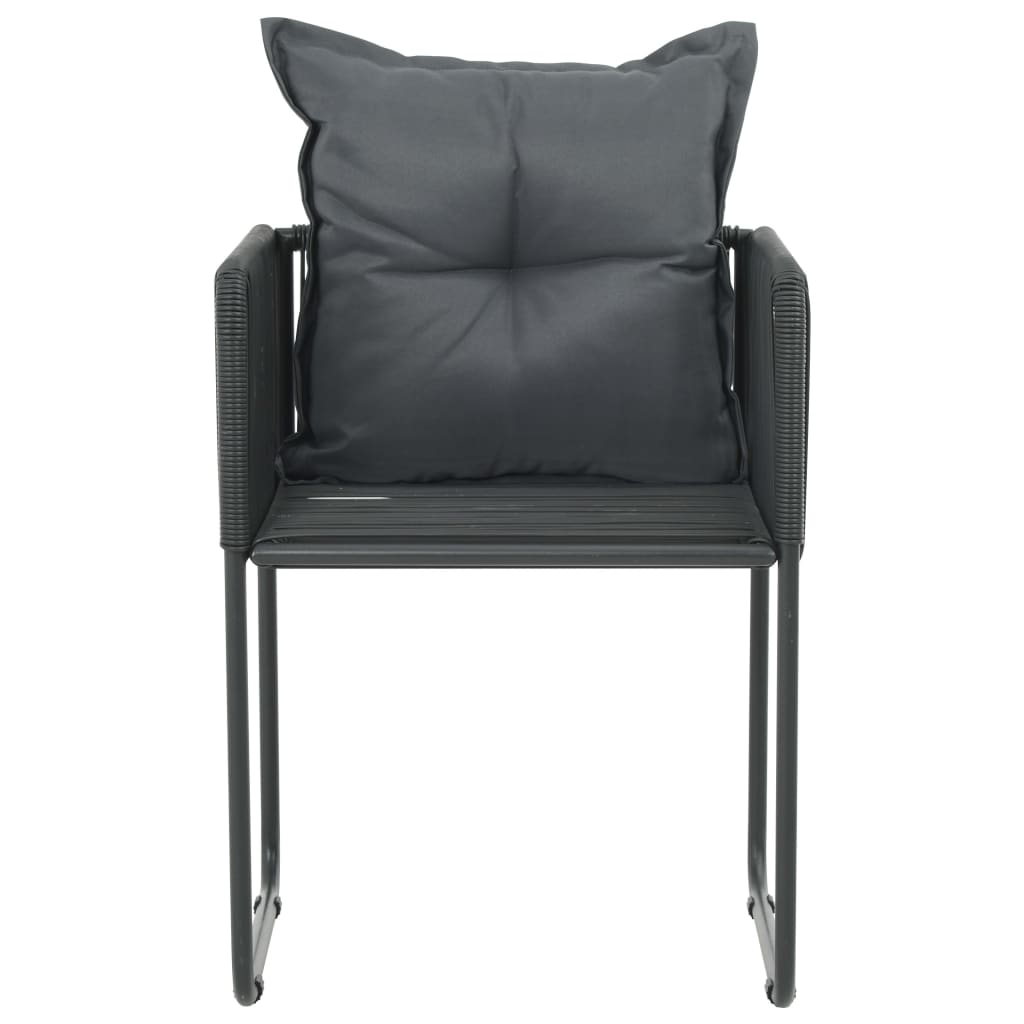 vidaXL Lauko kėdės, 2 vnt., su pagalvėlėmis, poliratanas, juodos