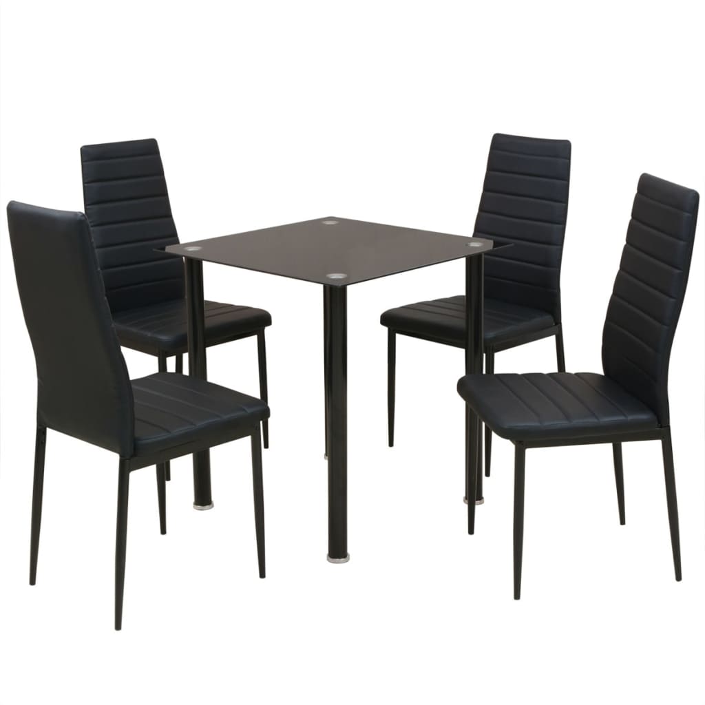 vidaXL Penkių dalių, valgomojo stalo ir kėdžių komplektas, juodas