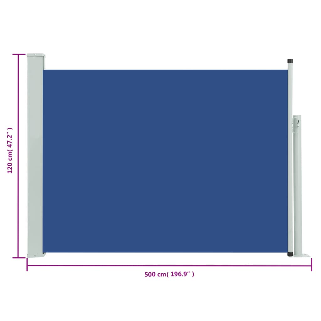 vidaXL Ištraukiama šoninė kiemo pertvara, mėlynos spalvos, 117x500cm