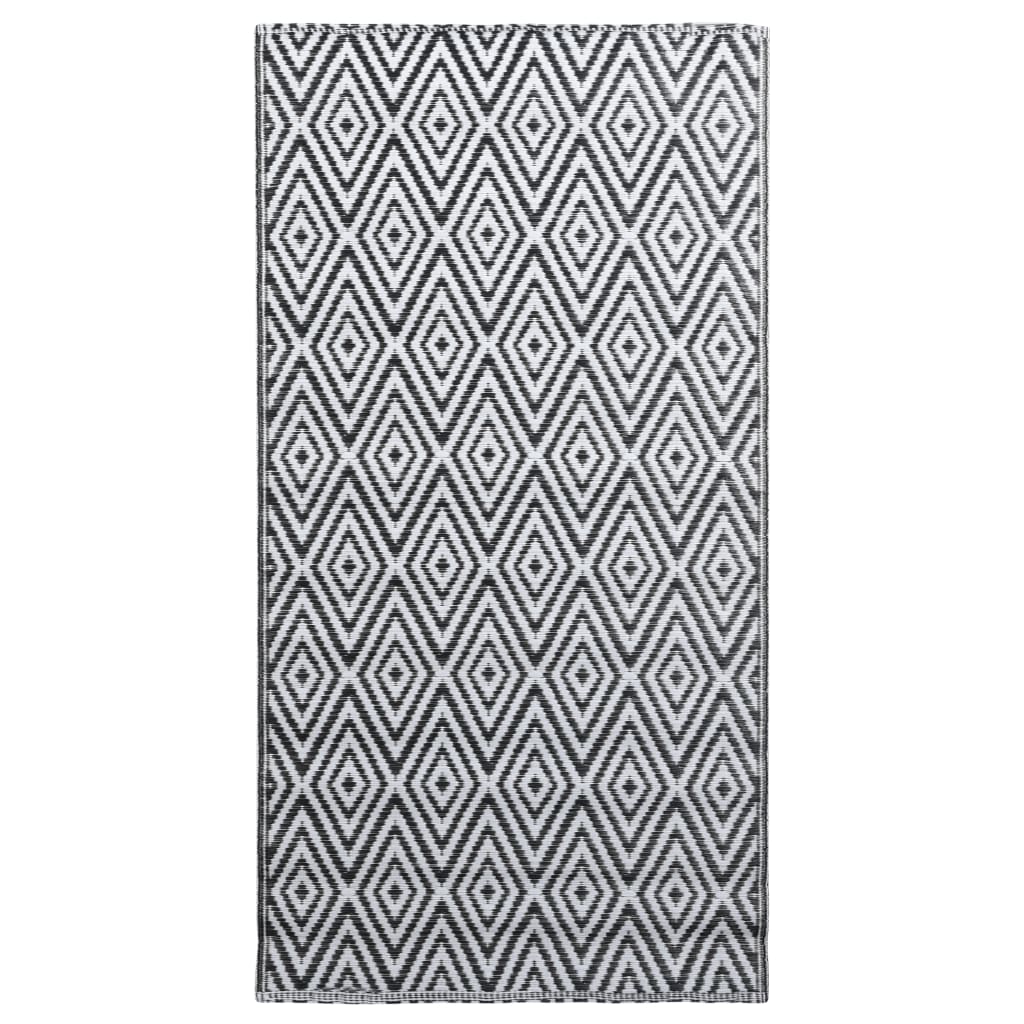 vidaXL Lauko kilimas, baltos ir juodos spalvos, 190x290cm, PP