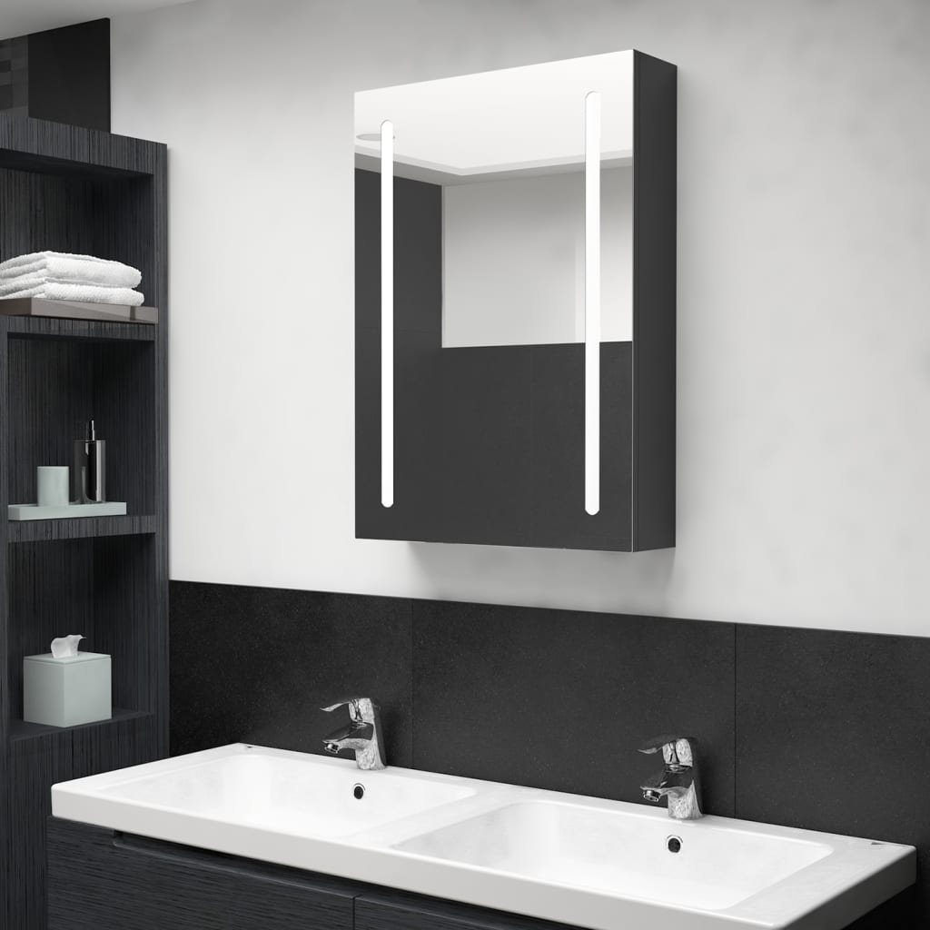 vidaXL Veidrodinė vonios spintelė su LED apšvietimu, juoda, 50x13x70cm