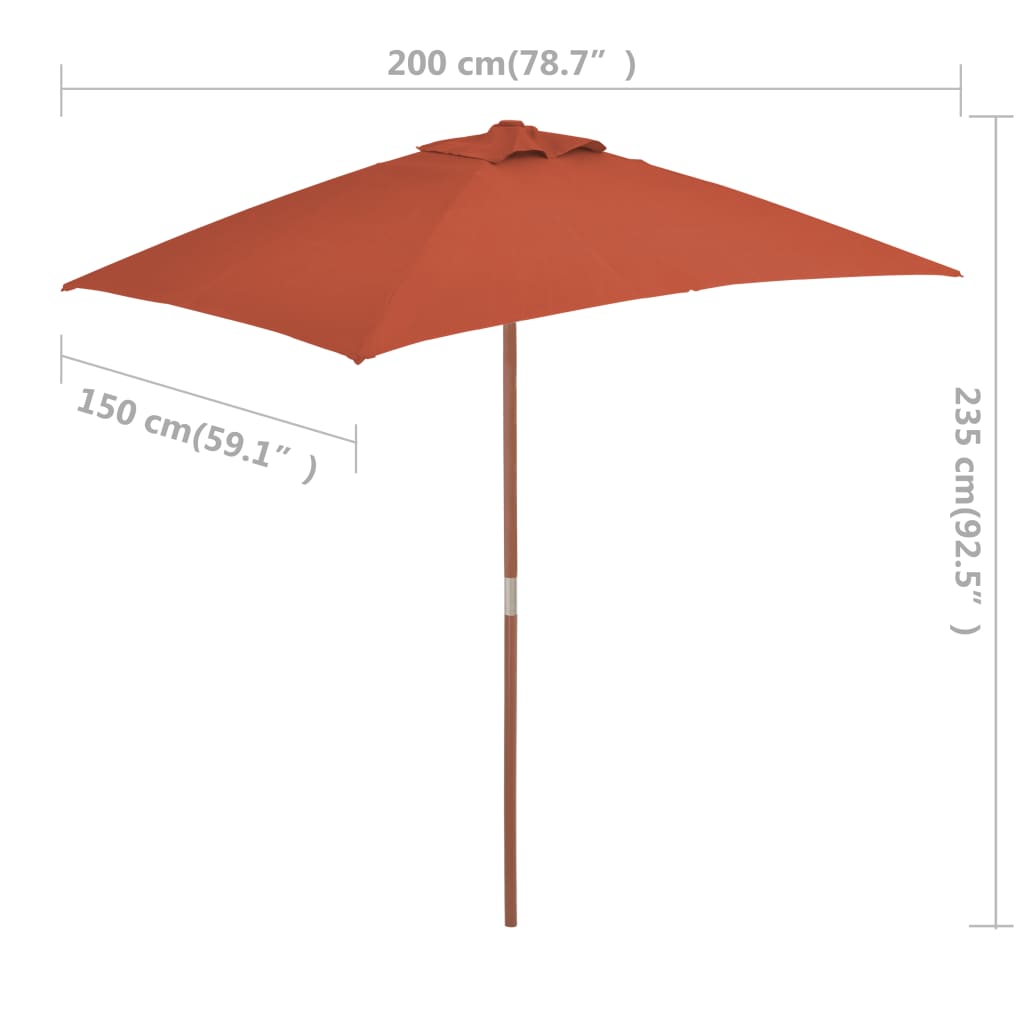 vidaXL Lauko skėtis su mediniu stulpu, 150x200cm, terakota sp.