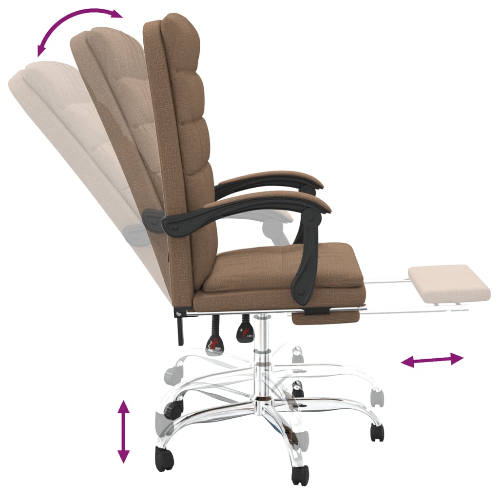 vidaXL Atlošiama biuro kėdė, rudos spalvos, audinys
