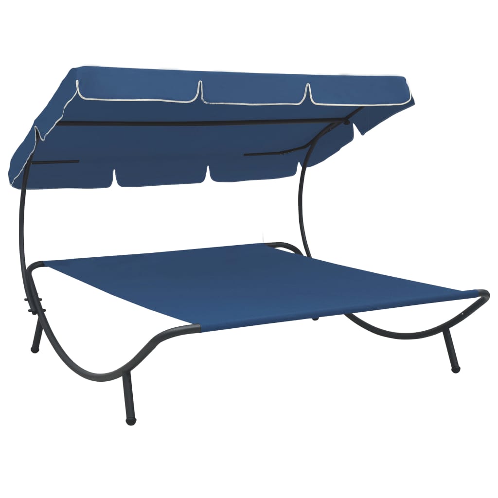 vidaXL Lauko poilsio gultas su stogeliu, mėlynos spalvos
