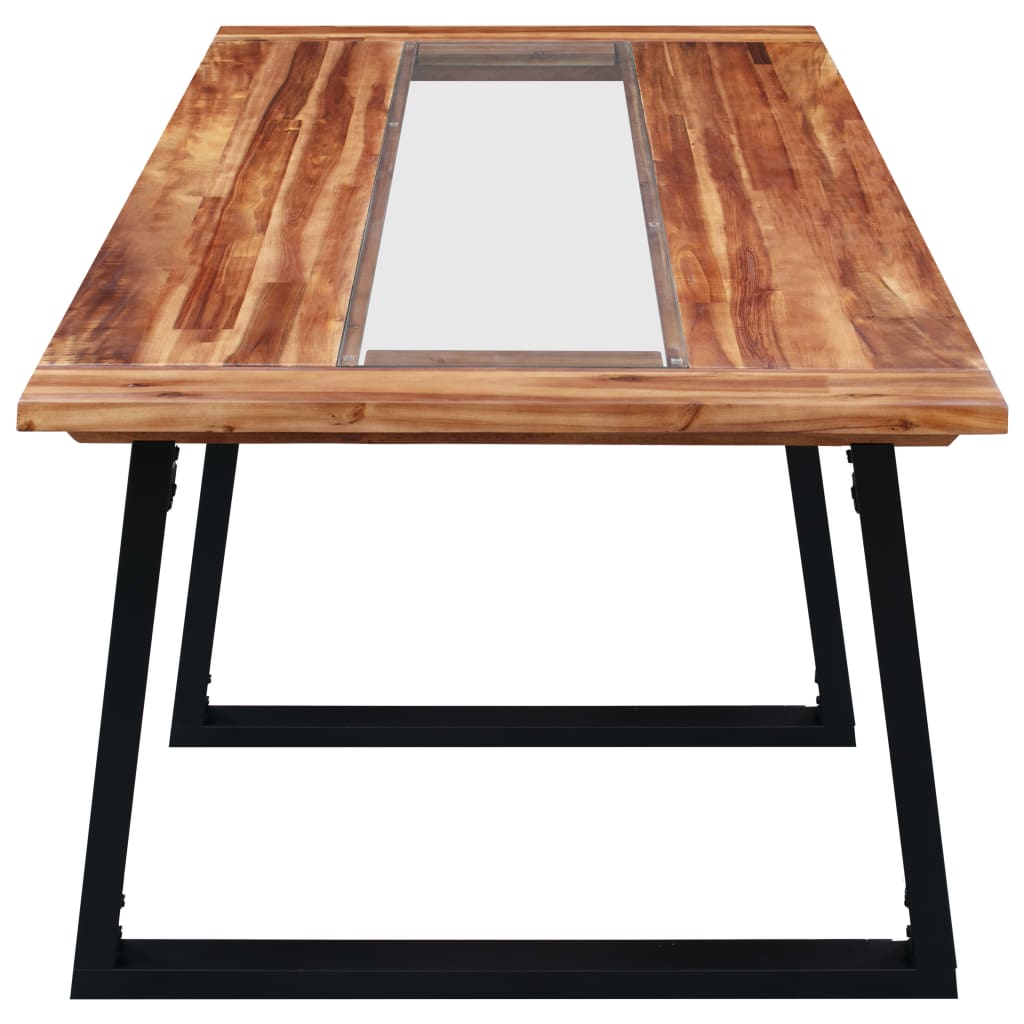 vidaXL Valgomojo stalas, 180x90x75cm, akacijos masyvas ir stiklas
