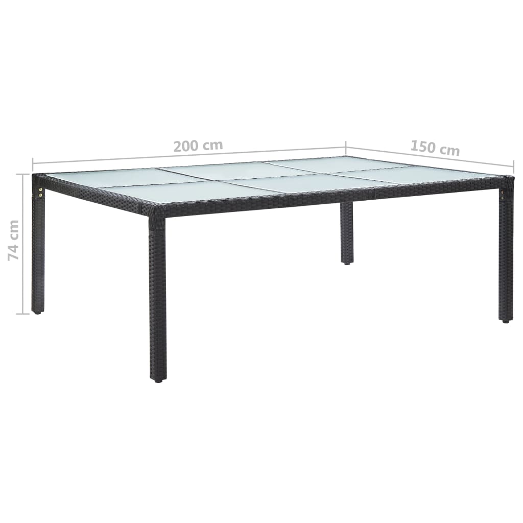 vidaXL Lauko valgomojo stalas, juodas, 200x150x74cm, poliratanas