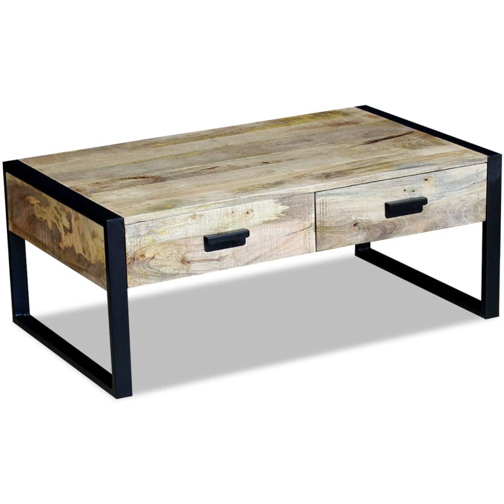 vidaXL Kavos staliukas su 2 stalčiais, mango mediena, 100x60x40 cm