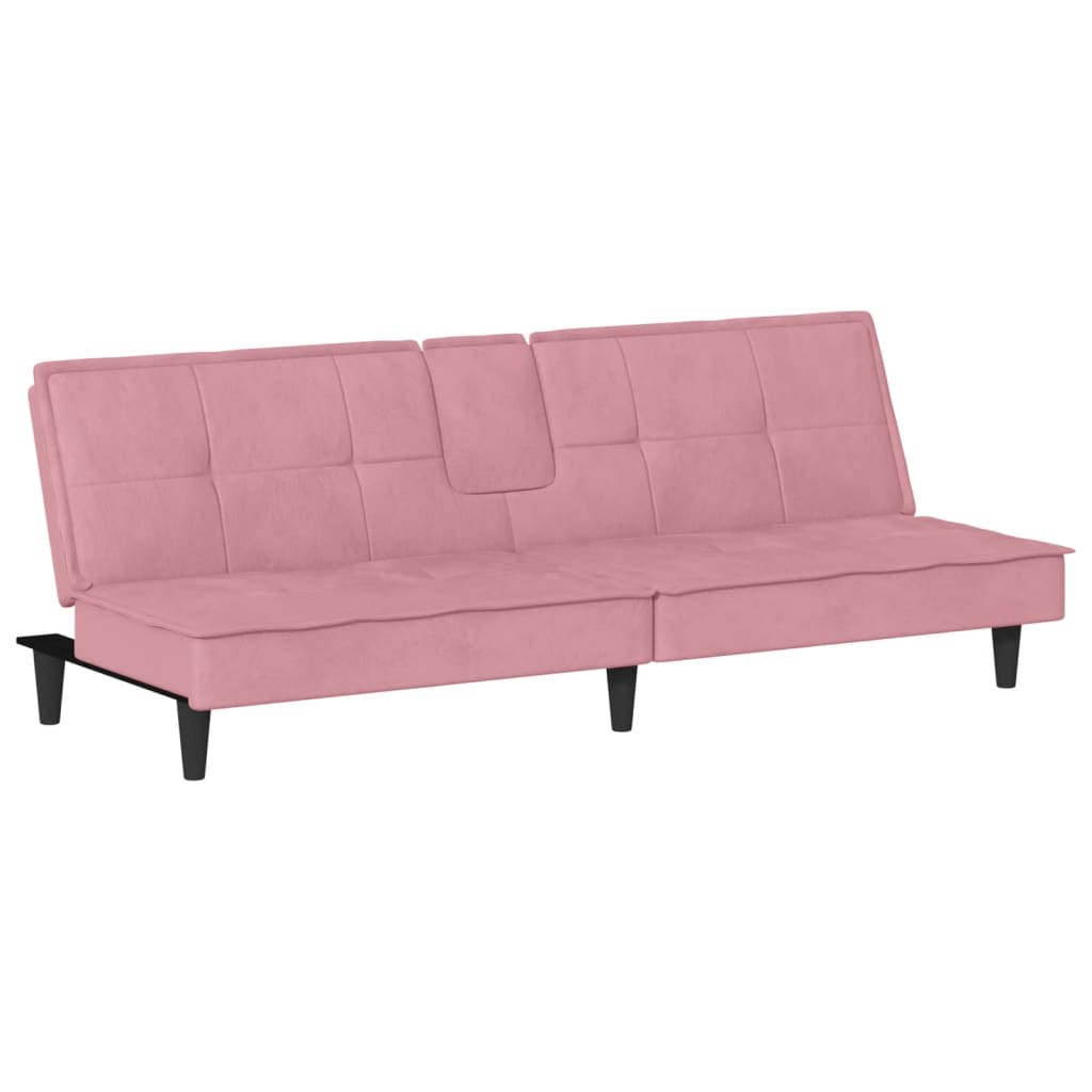 vidaXL Sofa-lova su puodelių laikikliais, rožinės spalvos, aksomas