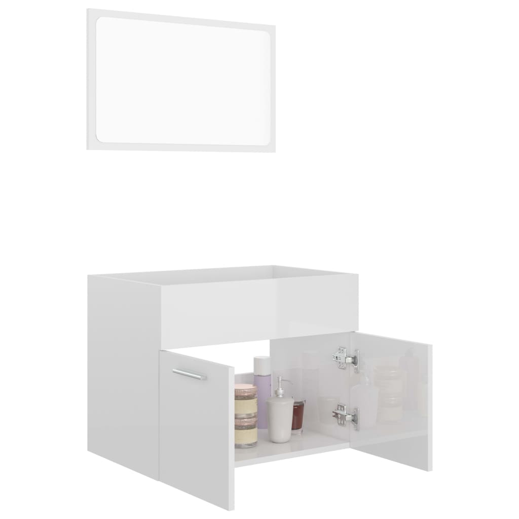 vidaXL Vonios kambario baldų komplektas, 2 dalių, baltas, MDP, blizgus