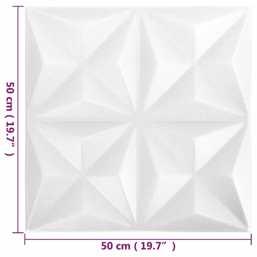 vidaXL 3D sienų plokštės, 24vnt., baltos, 50x50cm, 6m², origami rašto